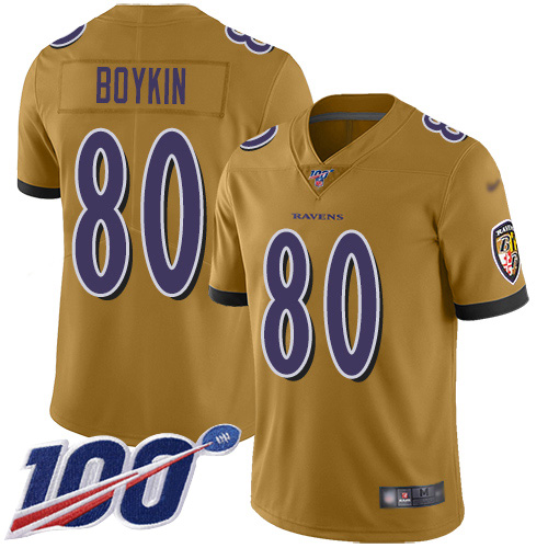 Baltimore Ravens Limited Gold Men Miles Boykin Jersey NFL Football 80 100th Season Inverted Legend